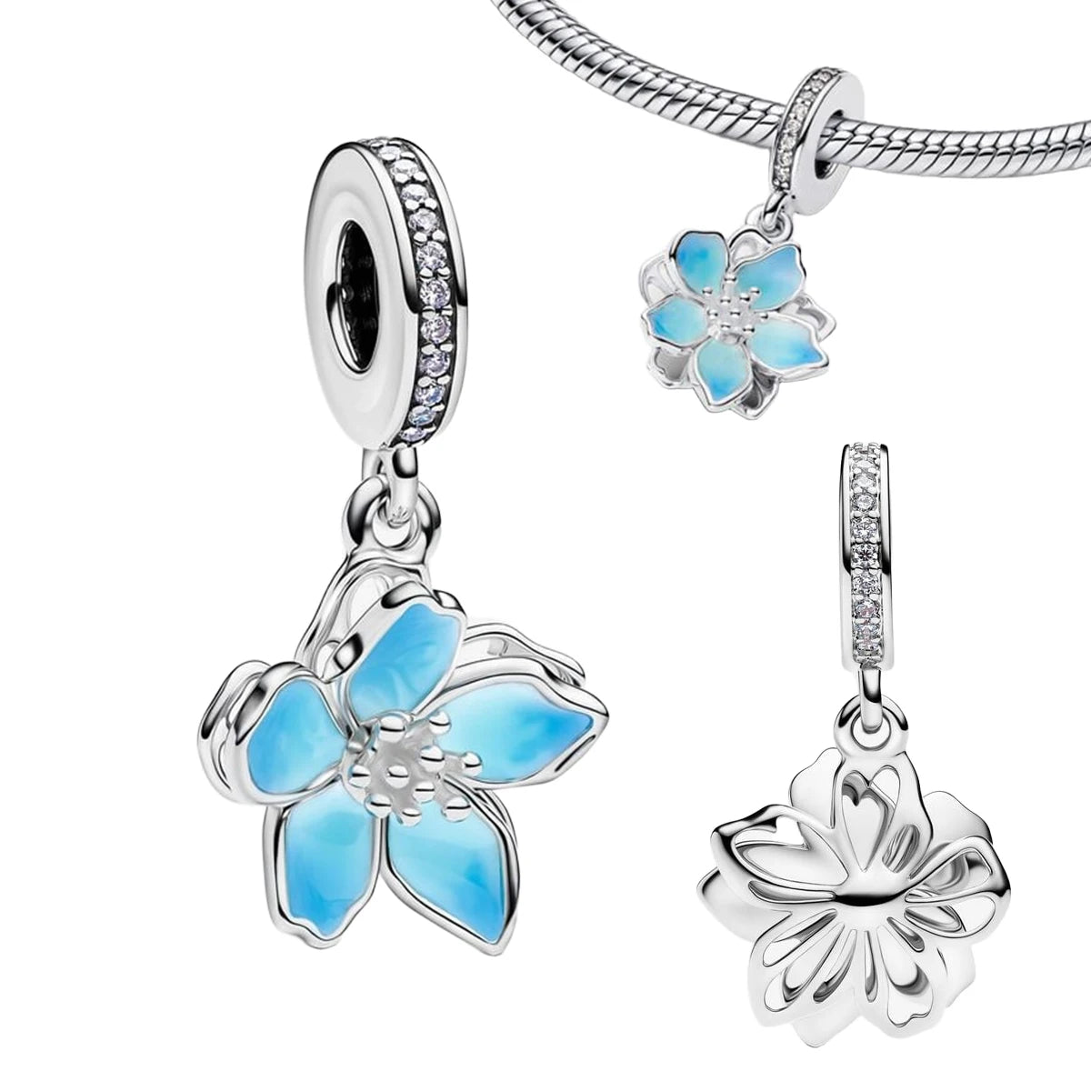 Pink Bow Ring Set Original 925 Sterling Silver Colorful Zircon Ring Earrings Bracelet Necklace Original DIY Women's Jewelry Gift