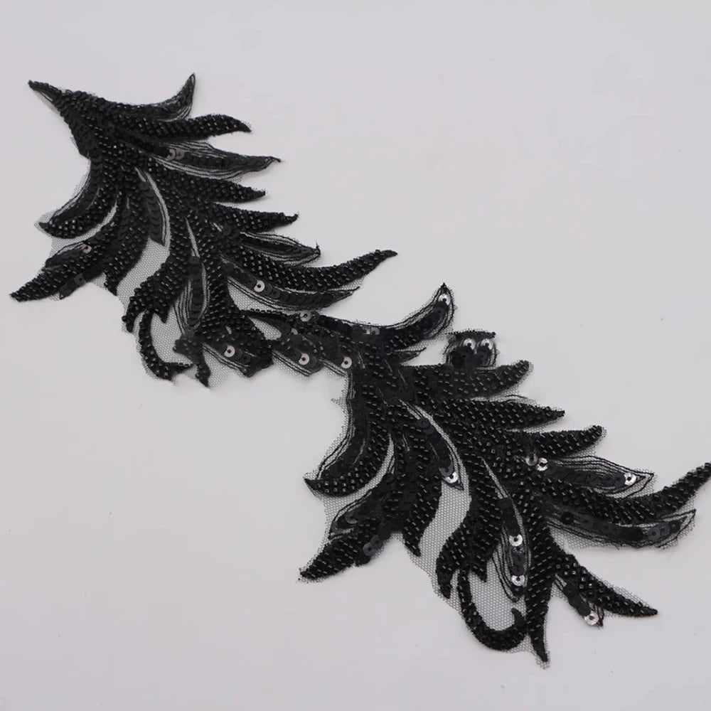 1Pc Sequin Phoenix-Tail Flower Embroidery Patches Fabric For Evening Dress Accessories Sewing Patch Handmade Applique Crafts