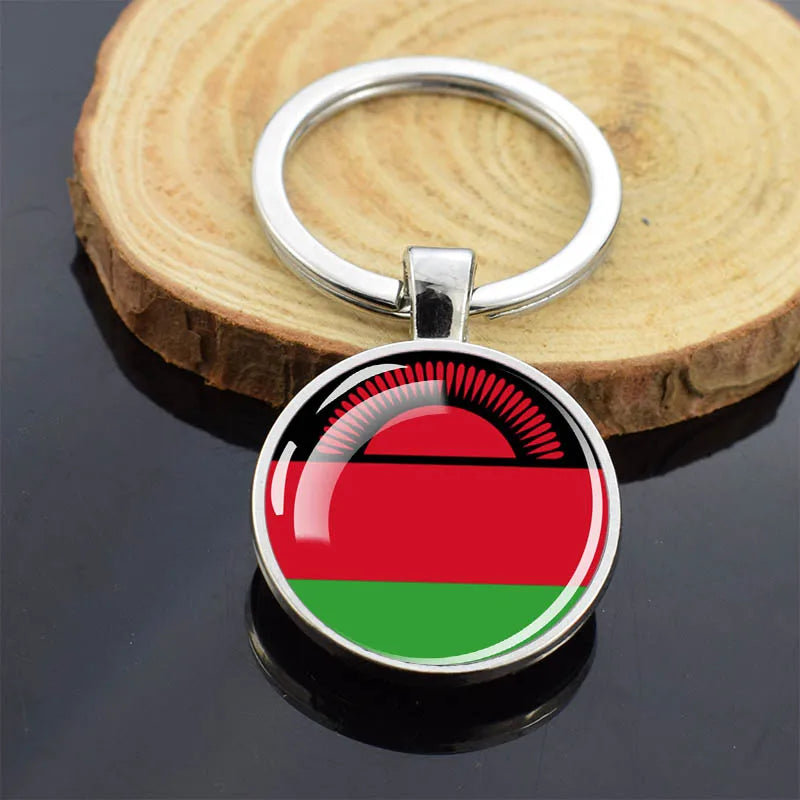 Africa Countries Flag Keychains Double Sided Glass Dome Pendant Key Chains Algeria Somalia Tunisia Morocco Egypt Flag Keyring