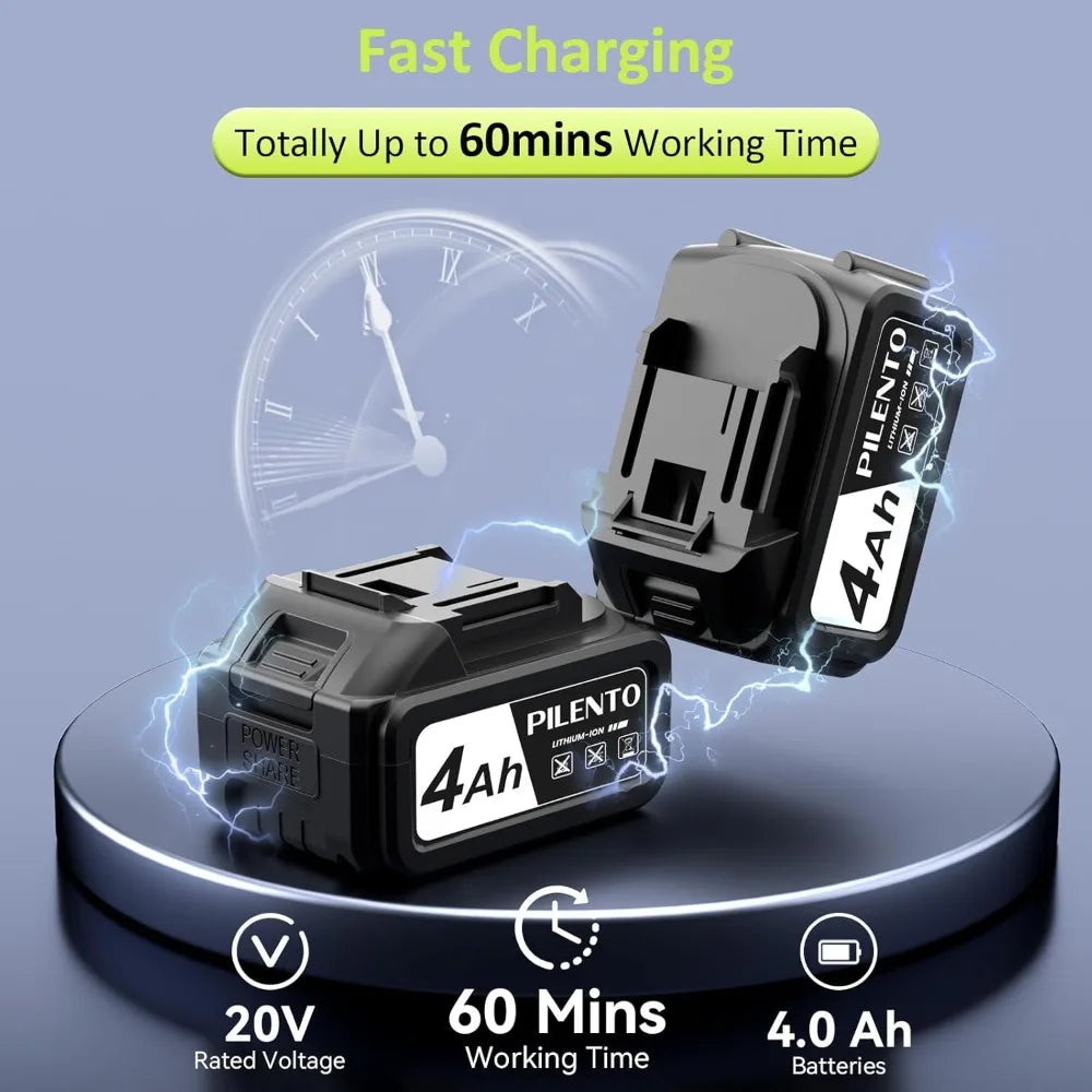 Leaf Blower Cordless with 2 x 4.0Ah Battery Operated and Fast Charger, 650CFM 280MPH Electric Leaf Blower, 3 Speed Mode