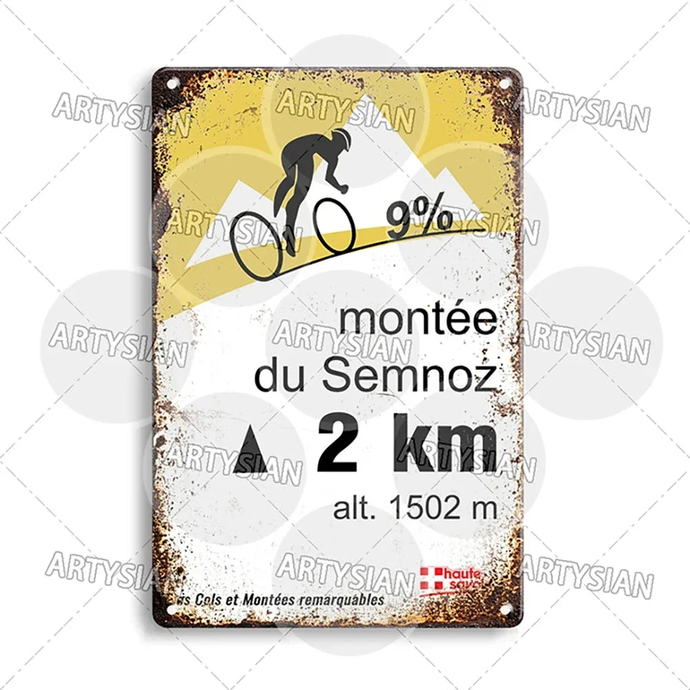 Tour de France Metal Sign Cycling Plaque Paves Du Paris Roubaix Col du Galibier Col de Sarenne Alpe d'Huez Mont Ventoux Glandon