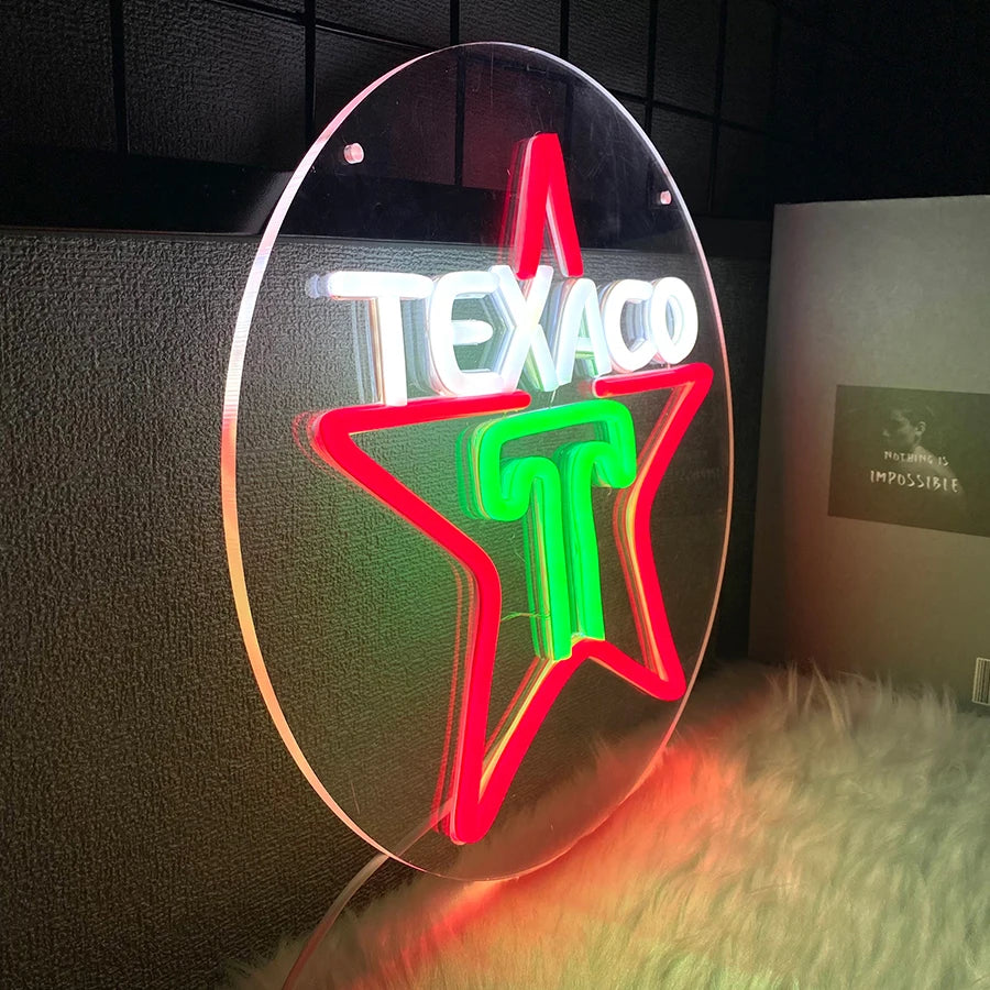 Texaco Neon Sign, Texas Gasoline Engine Oil And Gas Station Sign, Used For Garage Decor, Man Cave Wall Lamp, Personalized Gift.