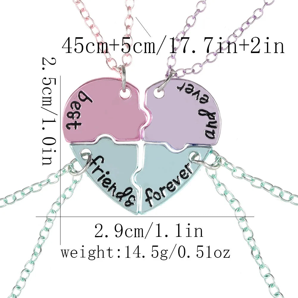 Lovecryst 3/4Pcs/set Heart-shaped Stitching Best Friend Necklace BFF Friendship Jewelry Gifts for Girls