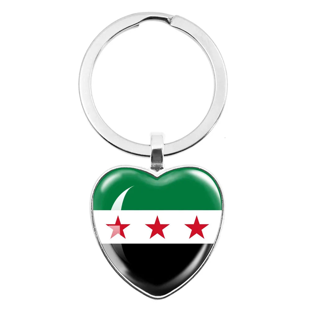 Syria National Flag Glass Cabochon Pendant Keychain Metal Keychain Fashion For Women Men Charm Handmade Car Keyring Jewelry Gift