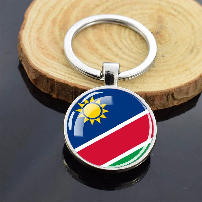 Africa Countries Flag Keychains Double Sided Glass Dome Pendant Key Chains Algeria Somalia Tunisia Morocco Egypt Flag Keyring