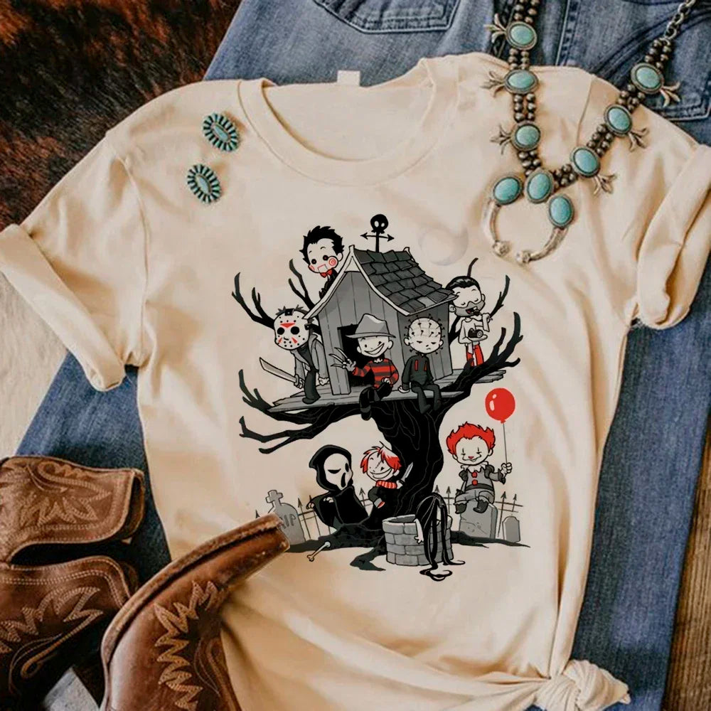 Satan Halloween Horror Ghost Tshirt Women Manga Streetwear Tshirt Female Harajuku Streetwear Y2k Clothes