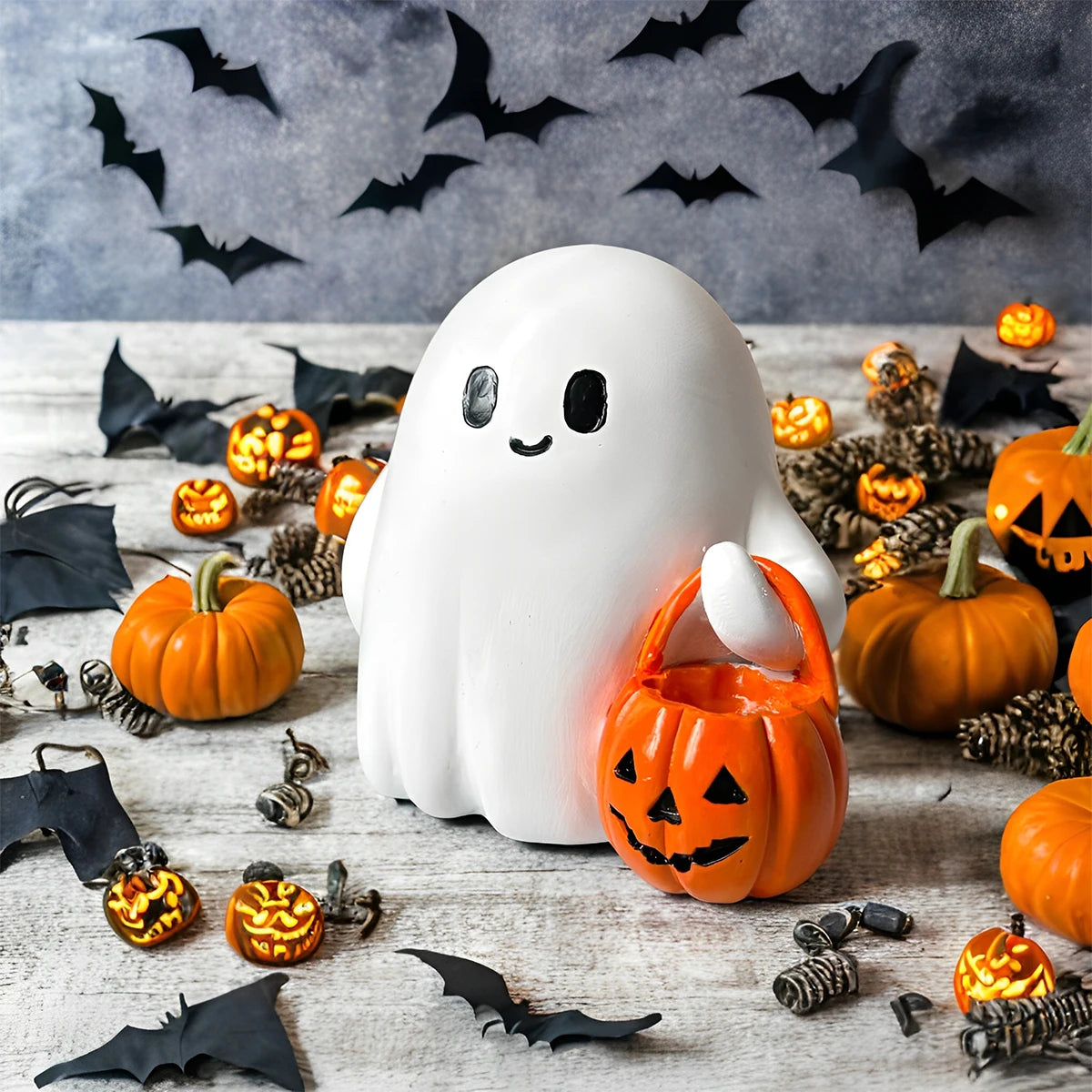 1Pc Resin Horror Ghost Statue Ornament, Halloween Ghost Statue, Halloween Ghost Portable Pumpkin Statue, Halloween Decorative Ornament (Note: the Bottom of This Product Can Hold Led Tea Lamp, Electronic Candle, but This Produ