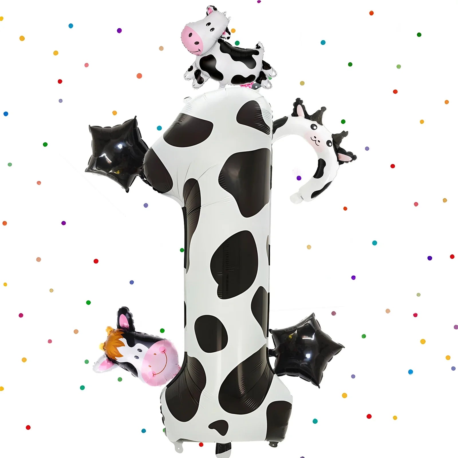 6pcs Cute Cow Print Foil Balloons Number 1-9 Cow Birthday Decorations for Cowgirl Barnyard Farm Animal Theme Party Supplies