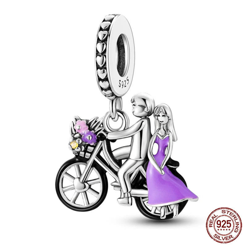 new in Real 925 Sterling Silver Boys and Girls Bicycle Charms Beads Fit Qikaola 925 Original Bracelets Fine DIY Jewelry Making