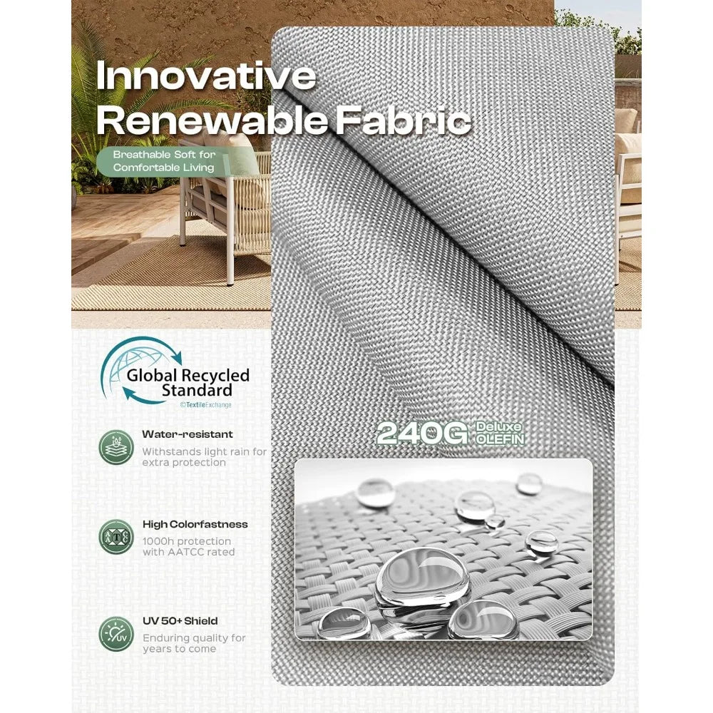 Aluminum Outdoor Patio Furniture Set, HDPE Rope 4 Piece Modern Sectional Conversation Sets with Dual-Layer Coffee Table