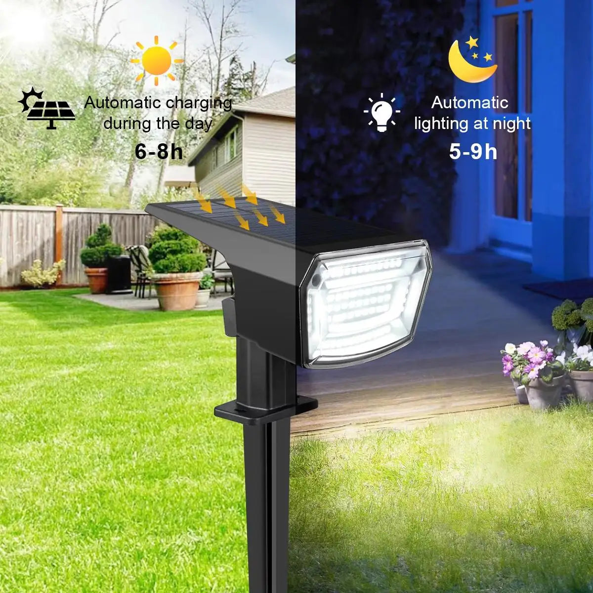 Solar Led Spotlight Landscape Lamp Outdoor Lights Garden Adjustable Walkway Powered Yard Waterproof Spike Warm White Stake Lawn