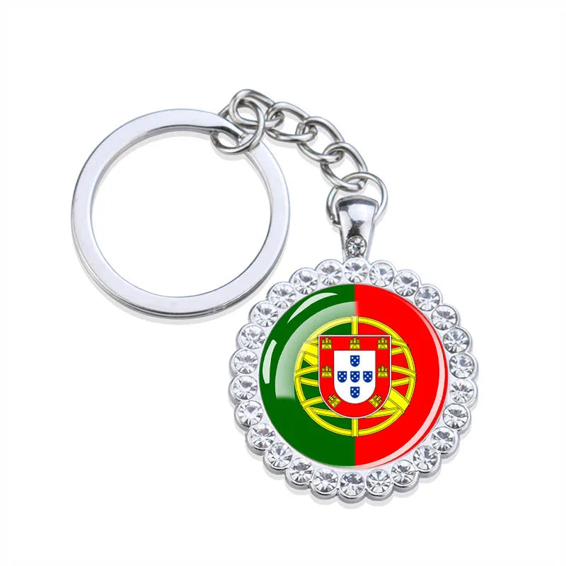 Europe National Flag Keychains Glass Dome Rhinestone Pendant Key Chains Albania Spain Ukraine Russia France Germany Flag Keyring