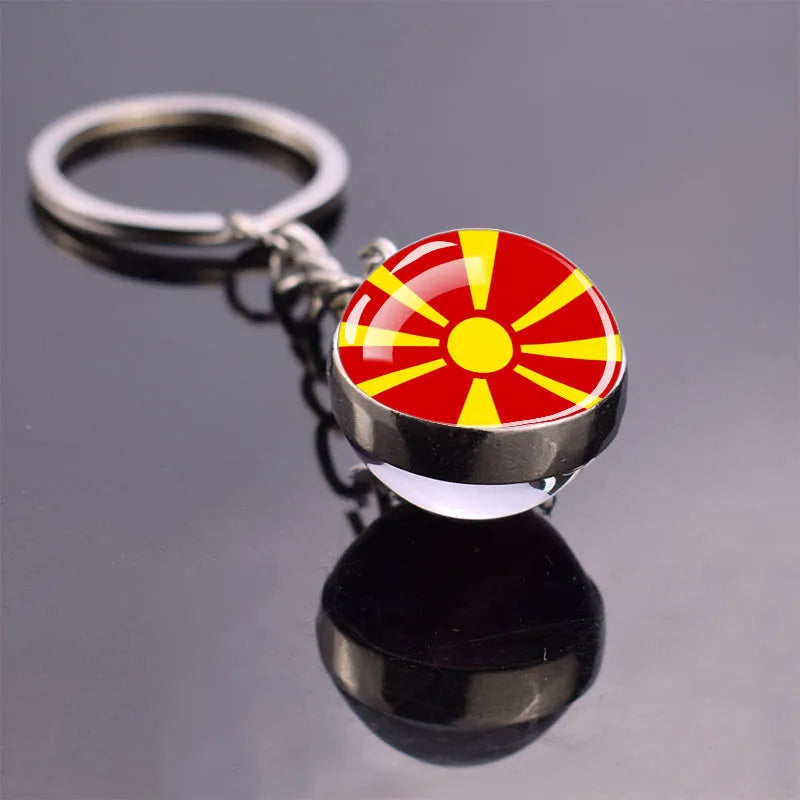 Europe Countries Flag Glass Ball Keychain Russia France Spain UK Italy Poland Ukraine Flag Keyring Travel Gift