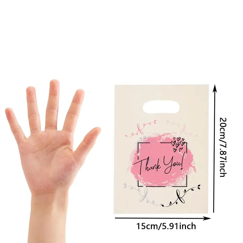 50/100pcs Thank You Plastic Shopping Bag with Handle Poly Die Cut Plastic Merchandise Bag for Retail Small Business