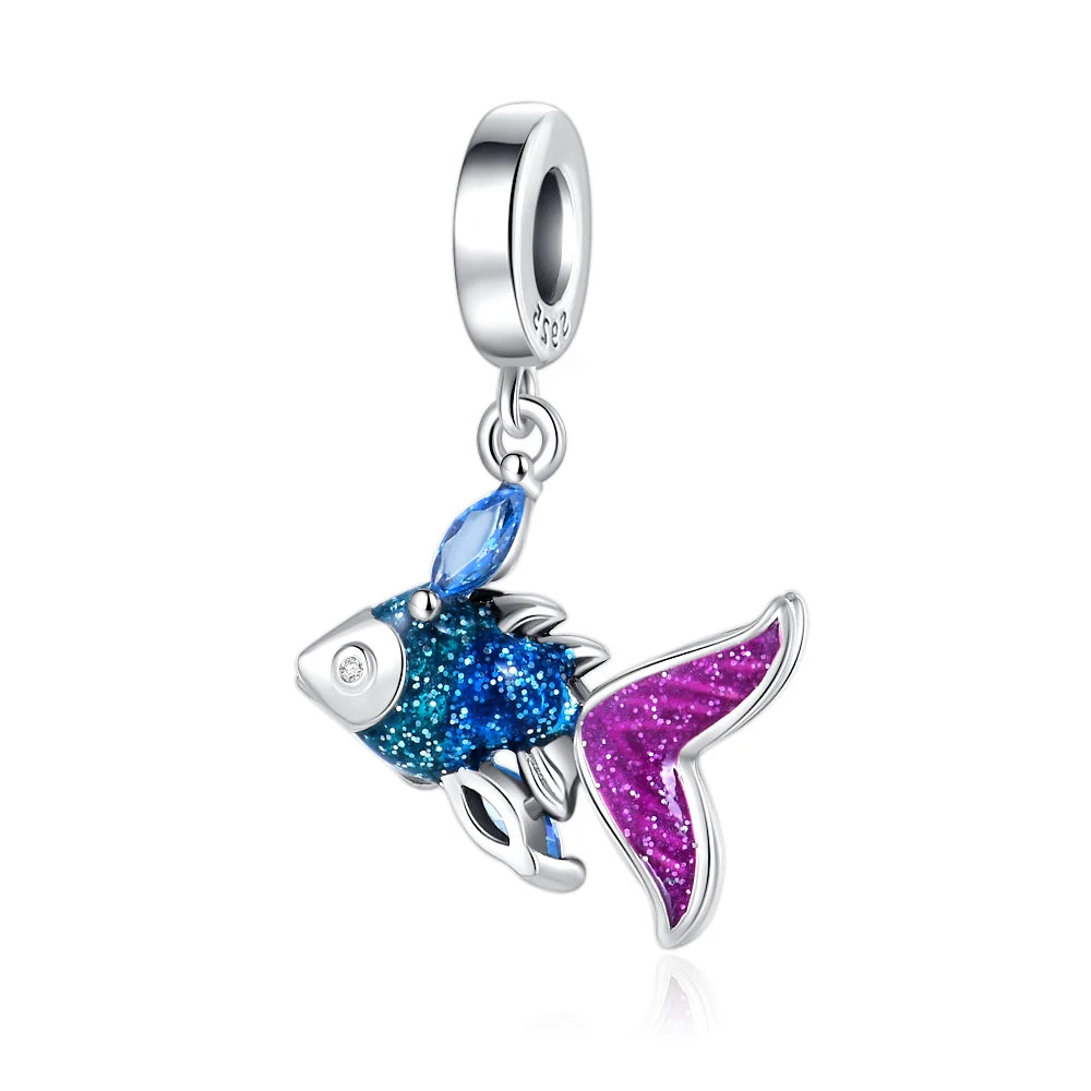New 925 Sterling Silver Charm Fit Original Bracelet Accessories Women Jewelry Blue Ocean Series Octopus Dolphin Ship Lighthouse