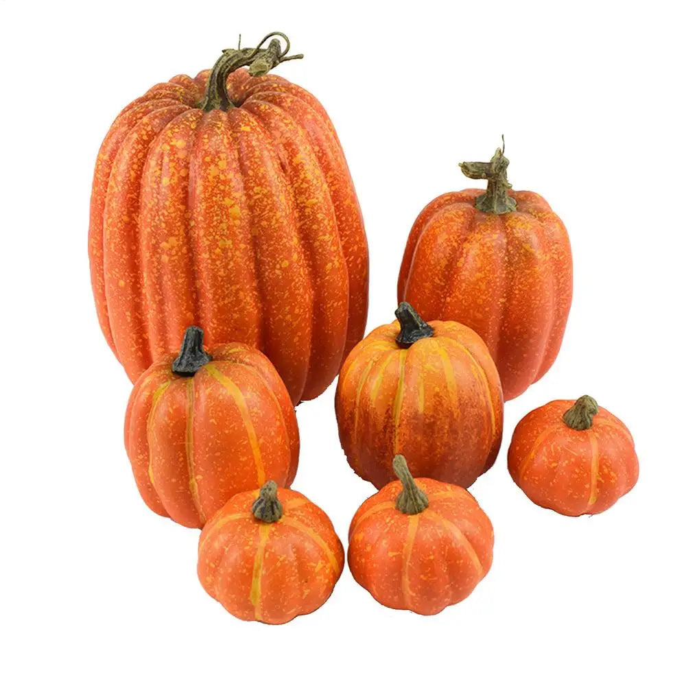 7pcs Artificial Pumpkins Faux Artificial Pumpkins  Fake Simulation Pumpkins Halloween Thanksgiving Party Props Home Decoration