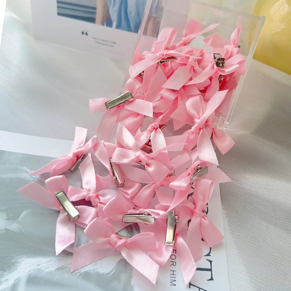 4/6/8/10Pcs Kids Sweet Solid Color Mini Bowknot With Hair Clip Baby Girls Ballet Style Ribbon Braided Hair Accessories Wholesale