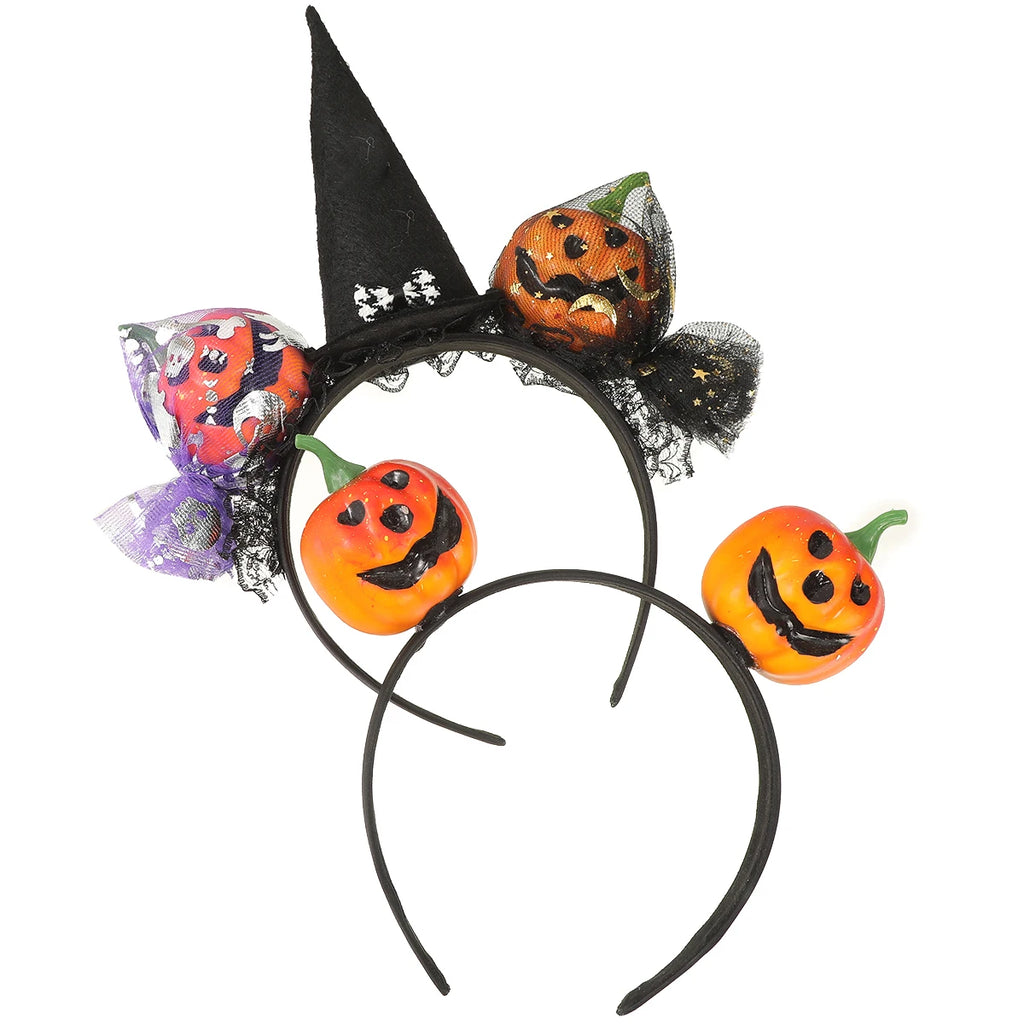 AWAYTR Halloween Scary Skeleton Headbands Mesh Plastic Pumpkin Wide Headband Hair Accessories For Women Festival Headwear