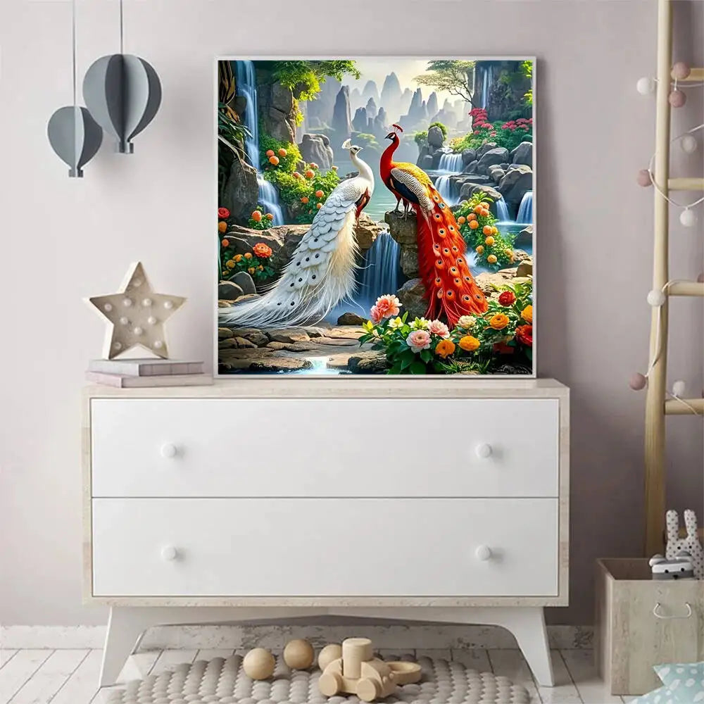 Evershine New arrival peacock Diamond Embroidery Animal Painting DIY Suitable For Beginners Diamond Mosaic waterfall Handicraft