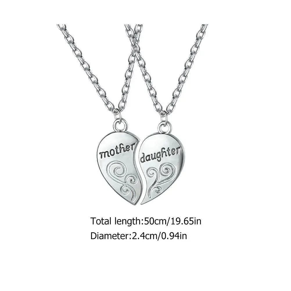 1Pair Heart Necklace Durable Alloy Mother Daughter Necklace Meaningful Mother's Day Jewelry Gift Mother Daughter Necklaces