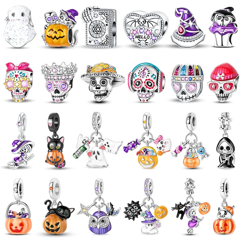2025 Hot Sale Halloween Charms Bead 925 Sterling Silver Luminous Pumpkin Ghost Dangle Fit Bangle Bracelet Necklace DIY Jewelry