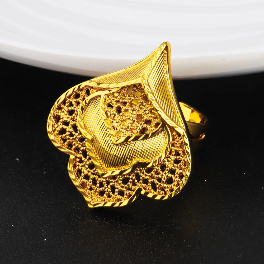 Nigerian Jewelery Set For Women Dubai 24K Gold Color Jewlery African Designer Wedding Bridal Necklace Earring Ring Gift