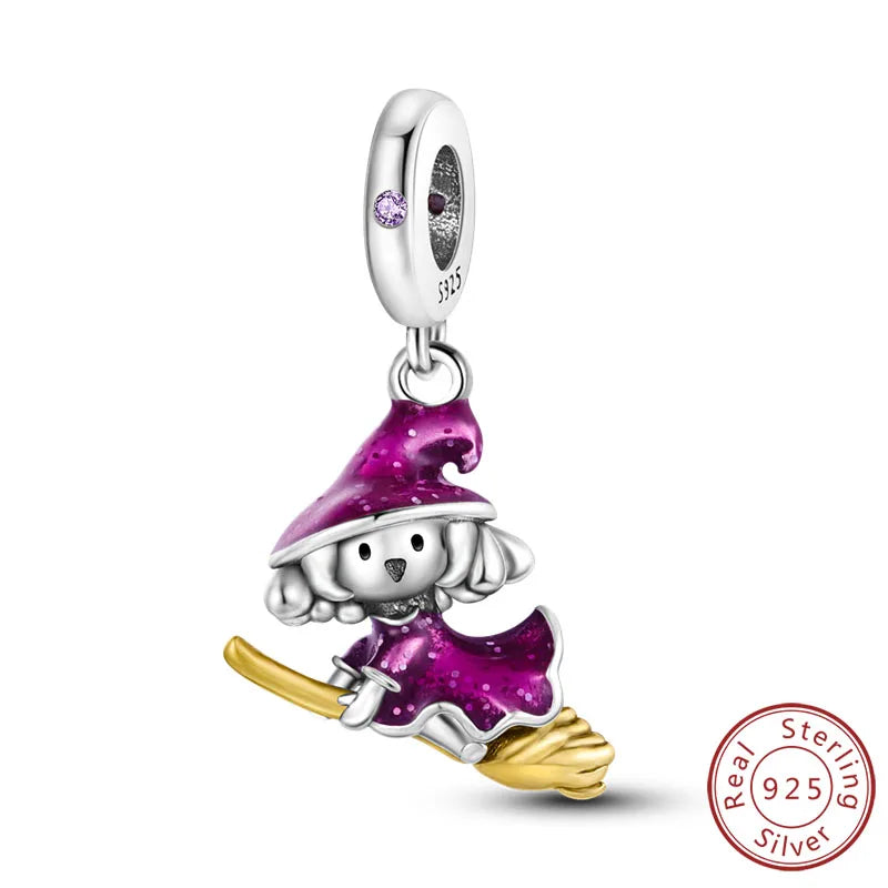 Halloween Charm Bead Pendant 925 Sterling Silver Pumpkin Witch Doll Skeleton Mummy Candy Charm Fit Original Bracelet DIY Jewelry