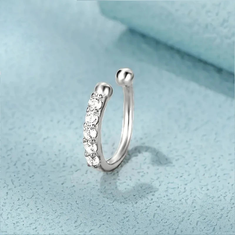 Huitan Exquisite Ultra-Sparkle CZ Pierced Nose Rings 925 Sterling Silver Hypoallergenic Jewelry Personality Anniversary Jewelry