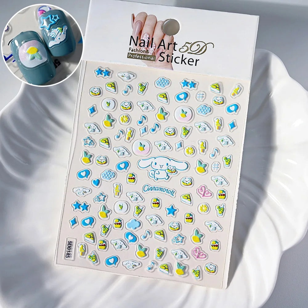 5D Sanrio Hawaii Hello Kitty/Mymelody Nail Stickers 1Pcs Kawaii Cartoon Kitty Nail Stickers DIY Holiday Girl Manicure Slider