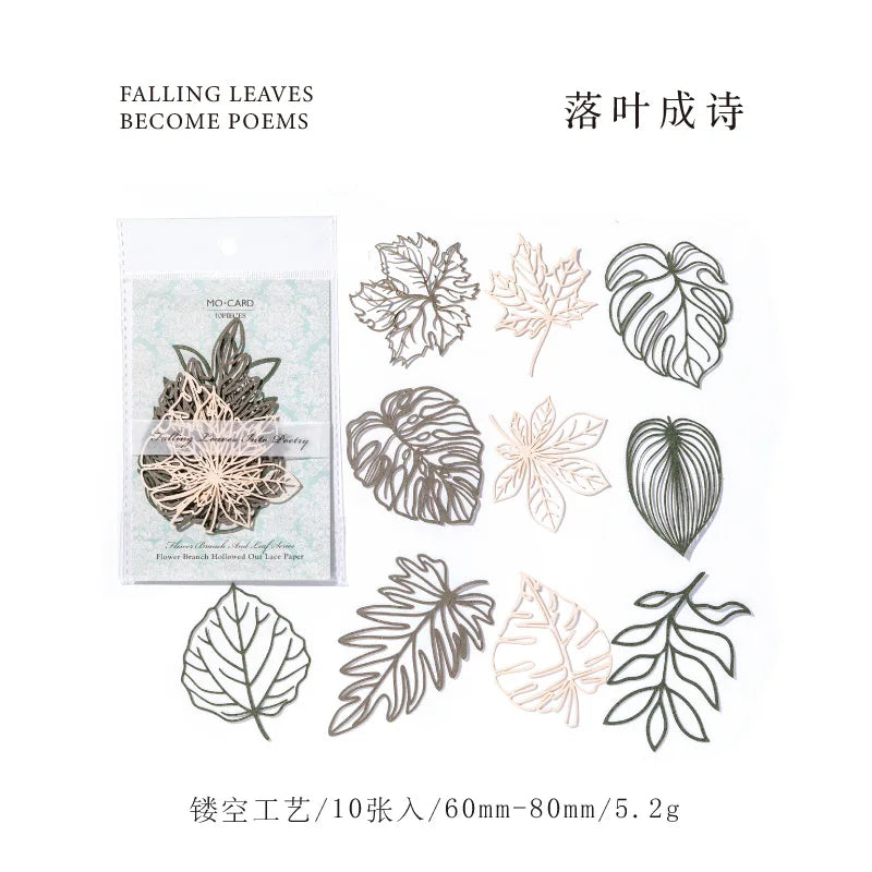 10pcs Vintage Botanical Cut-Out Papers - Lace-Like Base Sheets for Journal & Scrapbooking