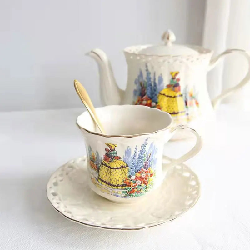 Ceramic Black Tea Cups Saucer Retro Afternoon Tea Coffee Cup Teapot Saucer Sets Couple Mug Set Home Creative Drinkware Mug Gift