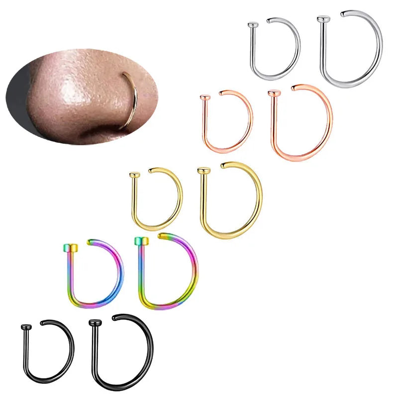 1/3/5Pcs 316L Stainless Steel Fake Piercing Nose Rings for Women Men, D-Shape Septum Nose Ring Clip On Nose Piercing Jewelry
