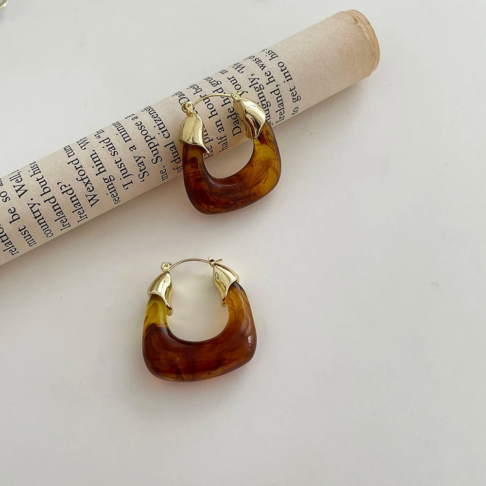 Vintage Dripping Oil U-shaped Earring for Women Simple Hoop Earrings Temperament Personality All-matching Jewelry Female 2024