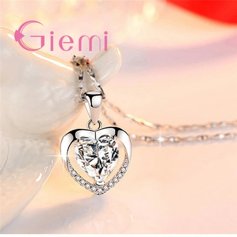 925 Sterling Silver Pendant Necklace For Women Engagement Fashion Jewelry Austrian Crystal Romantic Heart Shape Wholesale