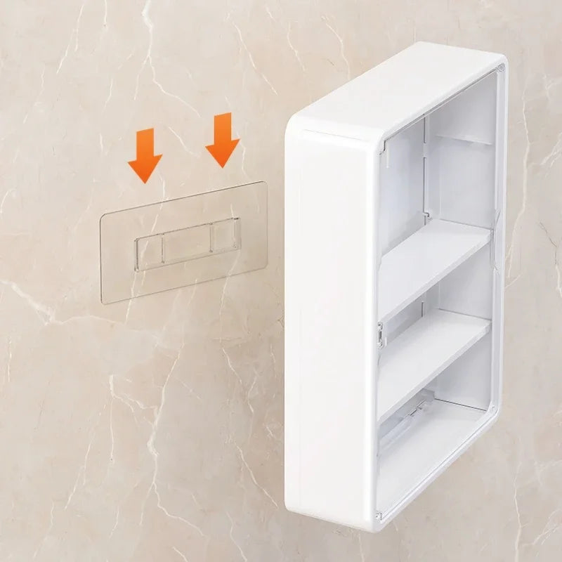 Multi-Layer No Drill Bathroom Organizer Transparent Cosmetic Display Cabinet with Removable Shelves