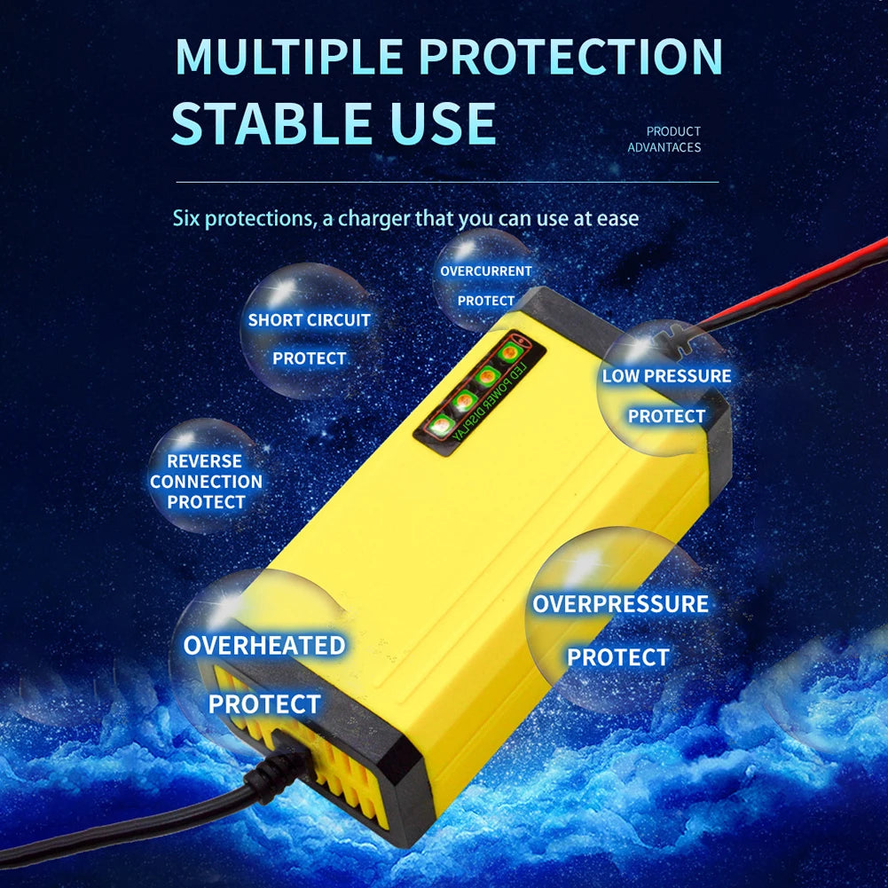 Car Motorcycle Battery Charger Multiple Protection Moto Car Small Battery Charge Device Intelligent Current Voltage Adjustment