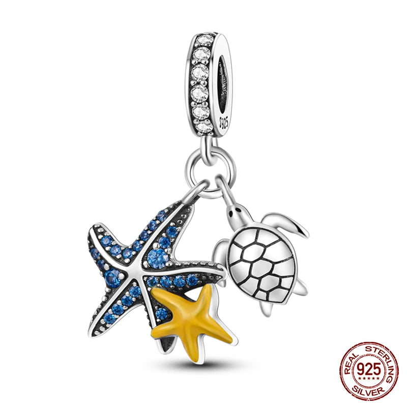 Original Ocean Series Fit 3mm Bracelet 100% Authentic 925 Sterling Silver Turtle Crab Mermaid Charm Beads DIY Jewelry Gift