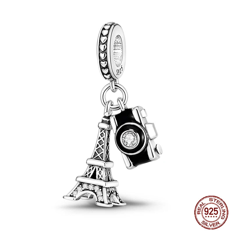 Fit Qikaola 925 Original Bracelet Fashion Bee Astronaut Eiffel Tower 925 Silver Charms Beads Fine DIY Birthday Jewelry For Women
