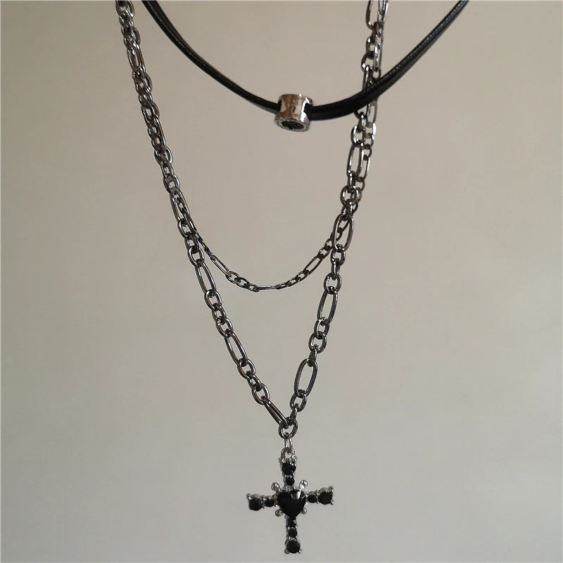 Personalized Punk Star Heart Cross Chain Double Layer Necklace For Men Women Y2K Fashion Trend Rock Party Grunge EMO Accessories