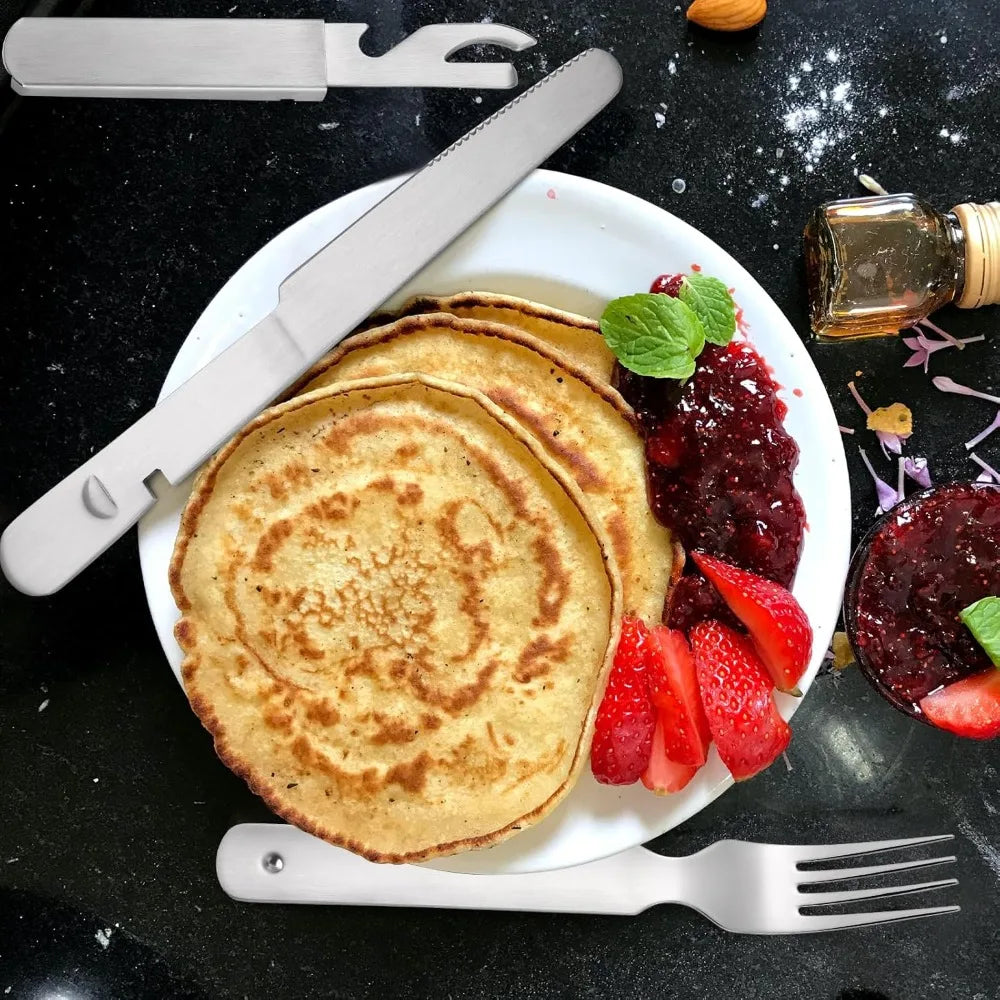 4 Pack Portable Cutlery Set for Camping Stainless Steel Cutlery Set Outdoor Travel Cutlery with Bottle Opener and Foldable