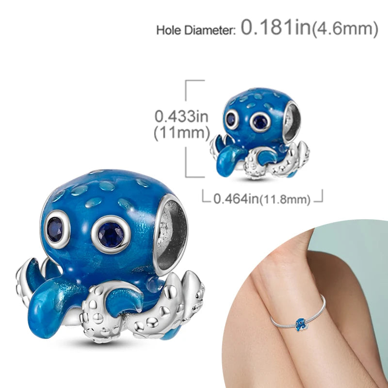 New Silver Plated Charms Beads Turtle Starfish Shell Sea Blue Summer Beads Fit Original Charms DIY Woman Jewelry Gift