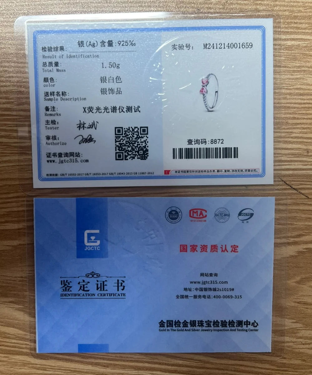 New 925 silver pink bow heart-shaped pendant ring necklace earrings crystal women's Valentine's Day birthday gift DIY jewelry