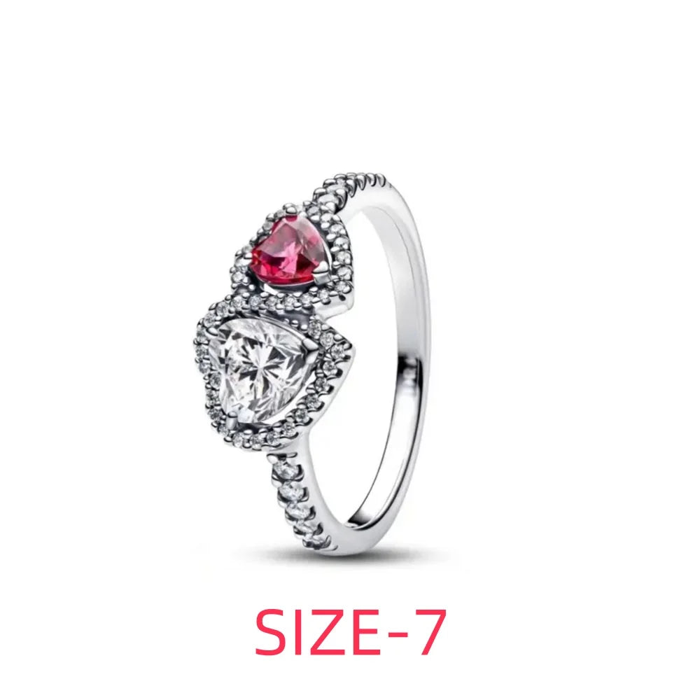 New 925 silver white pink double heart-shaped necklace ring earrings, suitable for Valentine's Day and women's holiday gifts