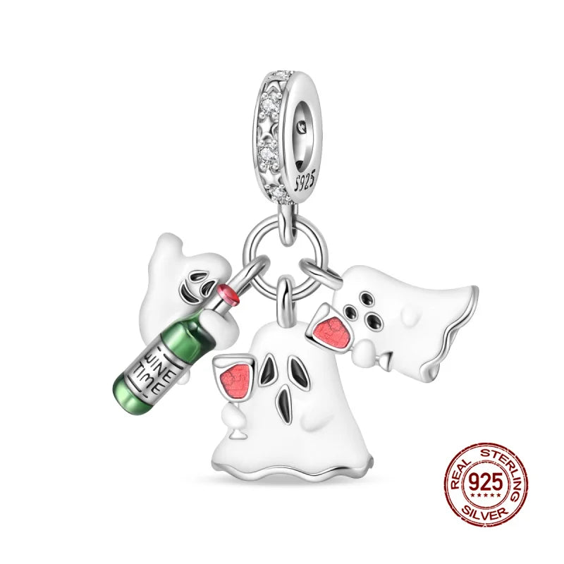 Original Charms 925 Silver Halloween Series & Flying Witch Pendant Charms Fits 3mm Original Bracelet For Women DIY Jewelry Gifts