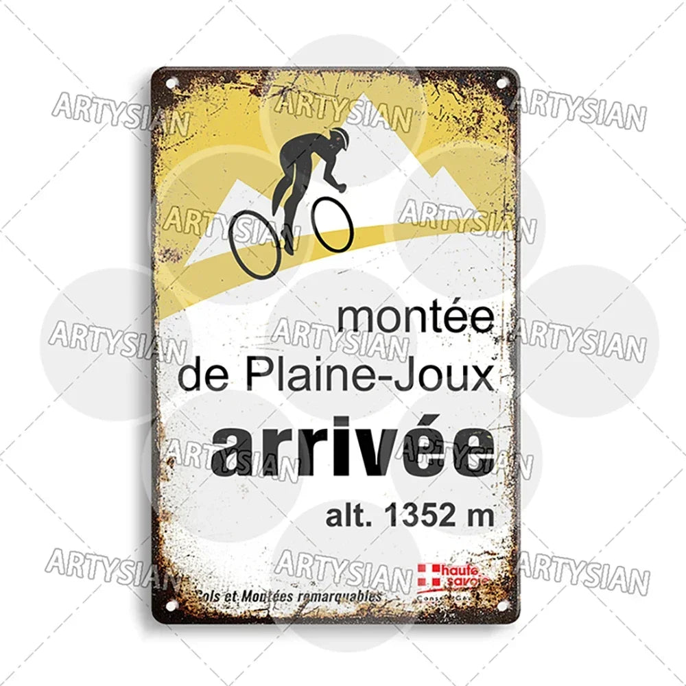 Tour de France Metal Sign Cycling Plaque Paves Du Paris Roubaix Col du Galibier Col de Sarenne Alpe d'Huez Mont Ventoux Glandon