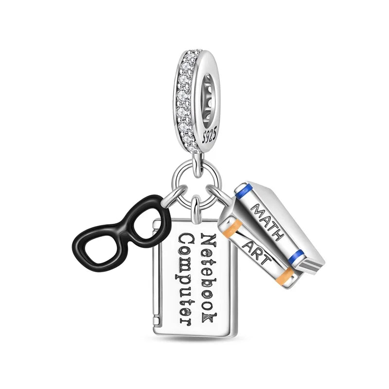 Original 925 Sterling Silver Charms Bag Earphone Magic Cube Watch Games Console Bead Pendant Fit Bracelet Necklace Jewelry