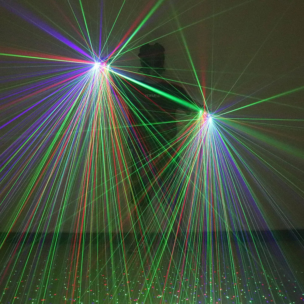 2 in 1 Green Red Blue Laser Gloves Multi-line 4 Heads Beam Light For DJ Disco Christmas Party Nightclub Club Stage Dancing Show