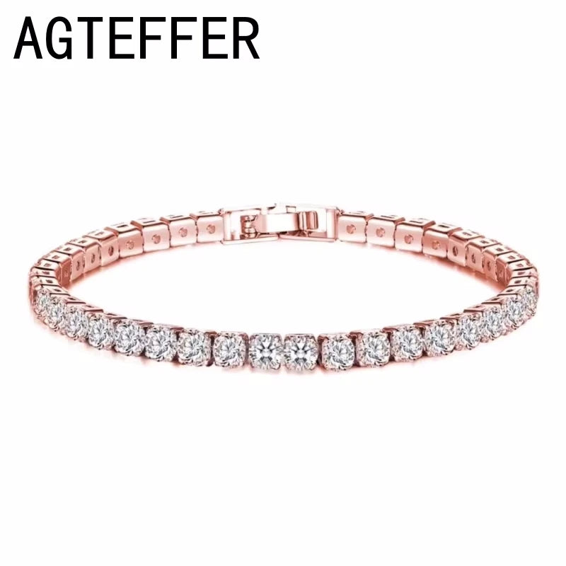 925 sterling silver Tennis Bracelet 2/4mm Cubic Zirconia for Women Mens Crystal Chain on The Hand Hip-hop Streetwear Jewelry