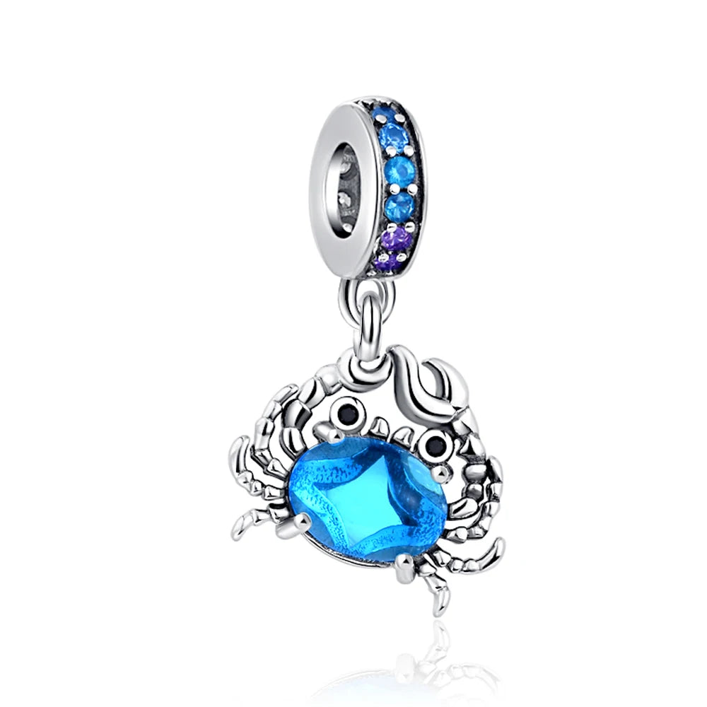 New 925 Sterlling Silver Elegant Blue Ocean Mermaid Koi Crab Charm Pendant Fit Original Bracelet DIY Women Jewelry Accessories