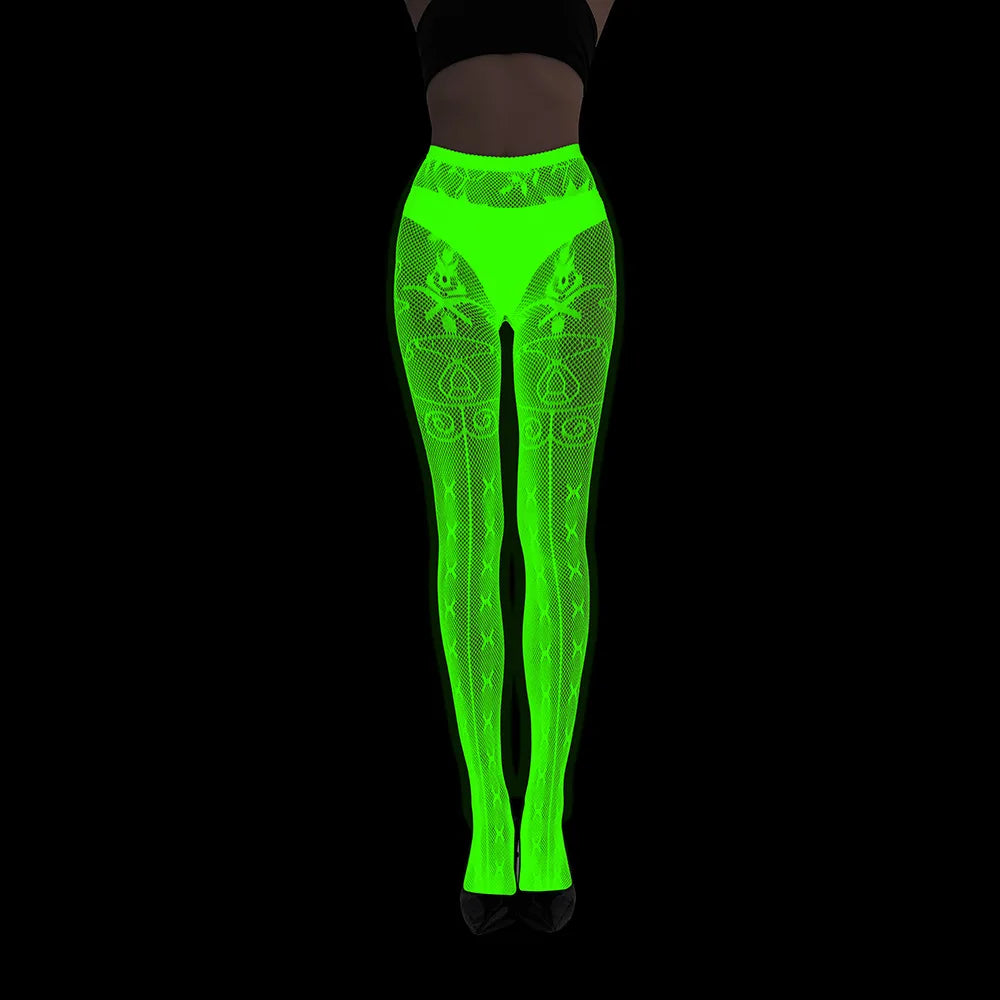 Women Glow in The Dark Fishnet Tight Rose Pattern Fishnet Tights Luminous Fishnet Halloween Party Festive Dress Up